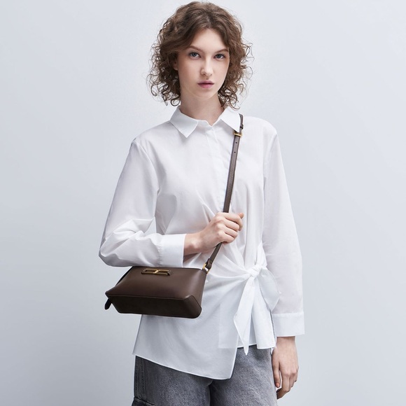 NWOT Charles & Keith Gabine Leather Trapeze Bag - Dark Brown, GENUINE LEATHER - Picture 11 of 11